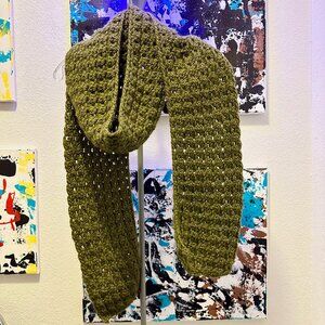 Vintage Hand Knit Avocado Green Scarf
